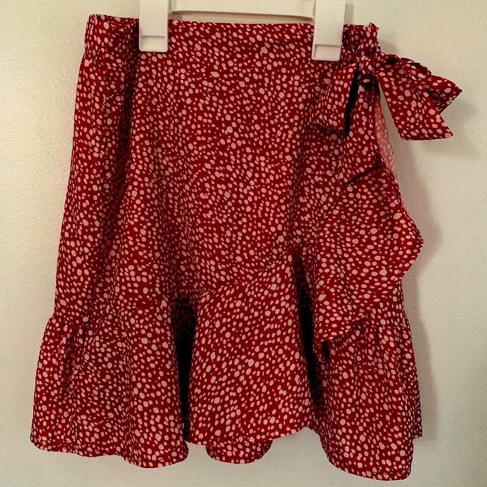 flowy red with white dots skirt